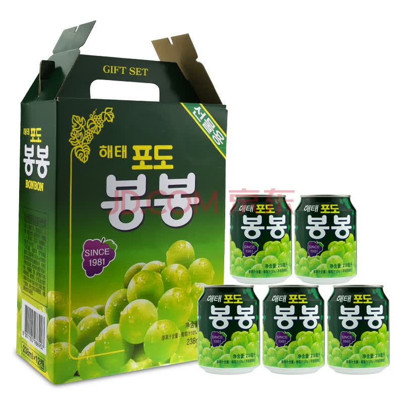 海太葡萄汁238ml*12瓶整盒装 韩国进口果汁含果粒饮料饮品
