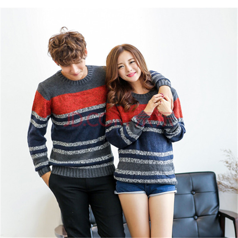 丹杰仕2015日系复古情侣毛衣条纹撞色欧美走秀基本款男女毛线 深灰色