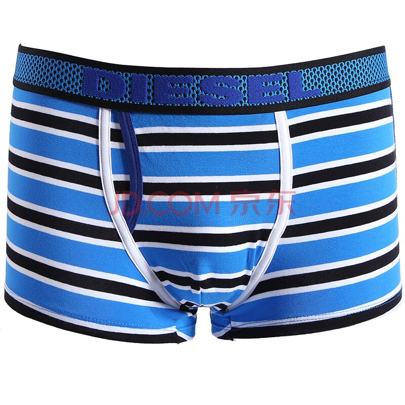 diesel 迪赛 男士蓝色混纺条纹蓝色英文logo平角短裤 0jahf 00cg2i 04