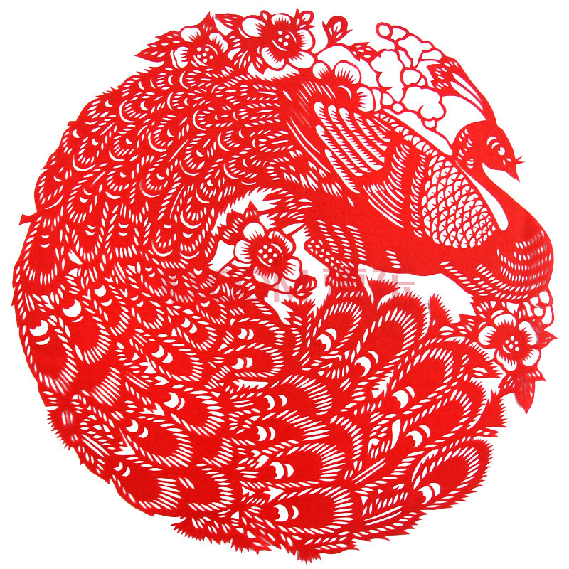 小百福图中国风特色外事出国礼品剪纸画手工艺品 孔雀25*25cm