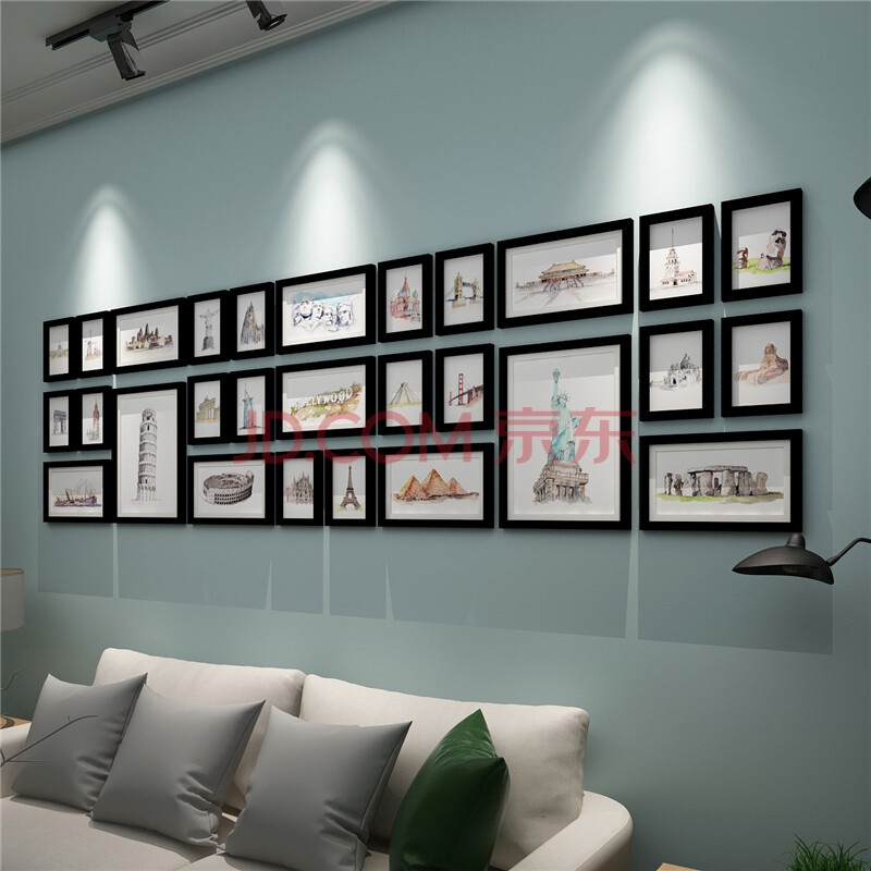絮之家 客厅实木挂画照片墙 现代挂墙相框组合 创意相框墙壁画框装饰