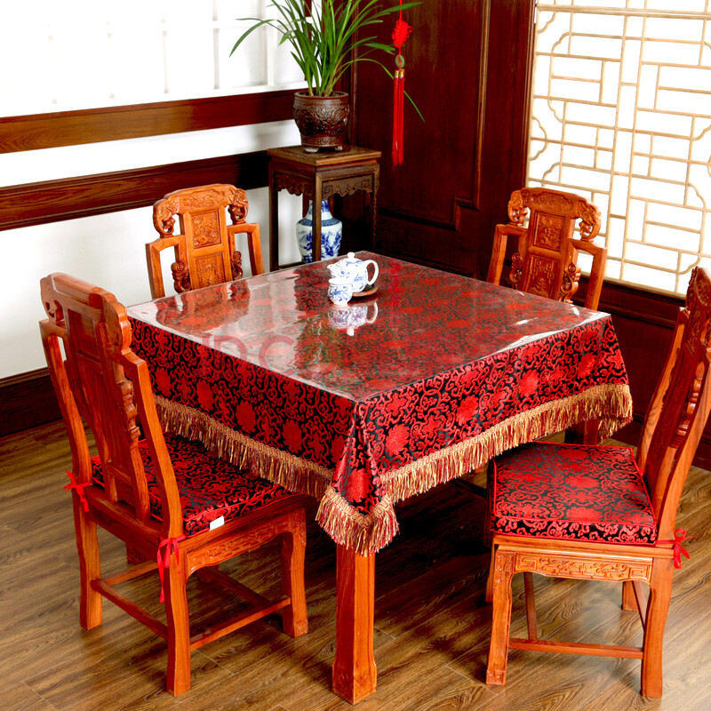 红木织锦缎桌布婚庆台布餐桌布布艺椅垫中式实木hm 黑富贵 140*190cm