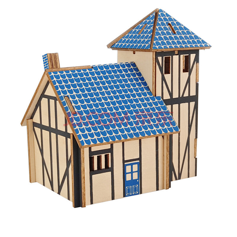 拼图3d立体手工diy拼图拼板幼儿园儿童智力早教军事房屋模型 蓝色西式