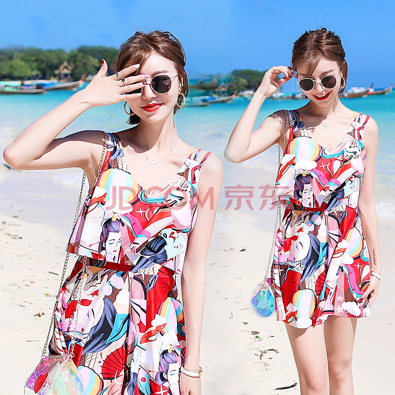 宜肤泳衣女连体平角保守显瘦遮肚性感小胸聚拢韩国学生温泉大码游泳衣花色xl