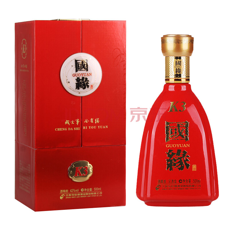 国产白酒 今世缘国缘系列 42度 500ml 国缘k3 柔雅型白酒 单瓶装