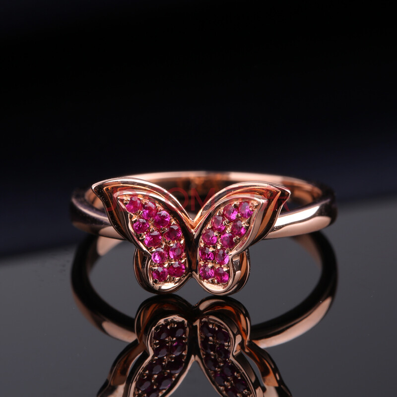 廷亮珠宝 k金天然红宝石女戒 彩宝蝴蝶戒指 时尚百搭 现货 r221 11号