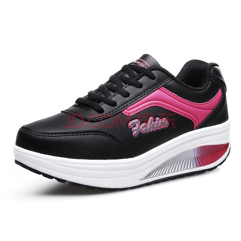 2015秋款摇摇鞋潮鞋韩版网布透气女鞋运动休闲鞋厚底鞋松糕鞋 黑红 35