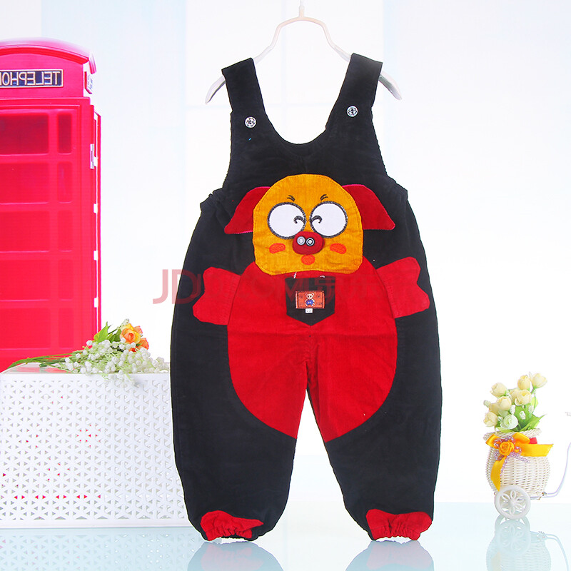 灯芯绒韩版男童百搭背带裤 儿童休闲外出长裤子 红色 参考身高90cm