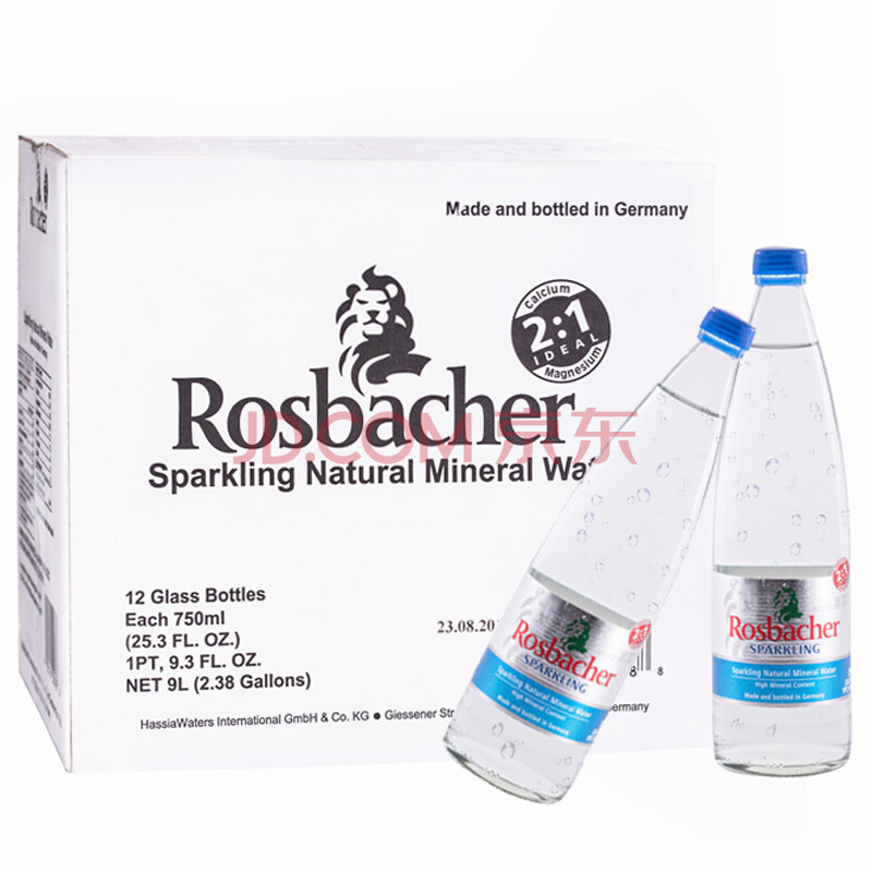 洛斯巴赫 (rosbacher )德国原装进口充气天然气泡矿泉水玻璃瓶 750ml*