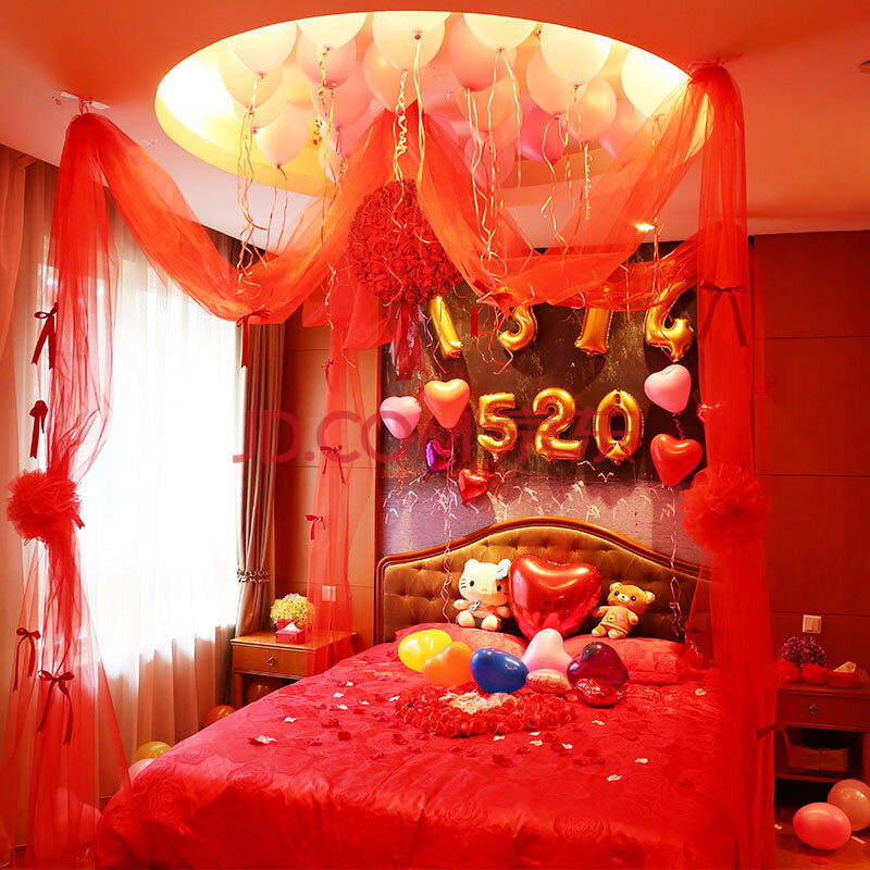 创意婚庆结婚用品拉花花球纱幔新房婚礼婚房布置装饰套餐 红色花环