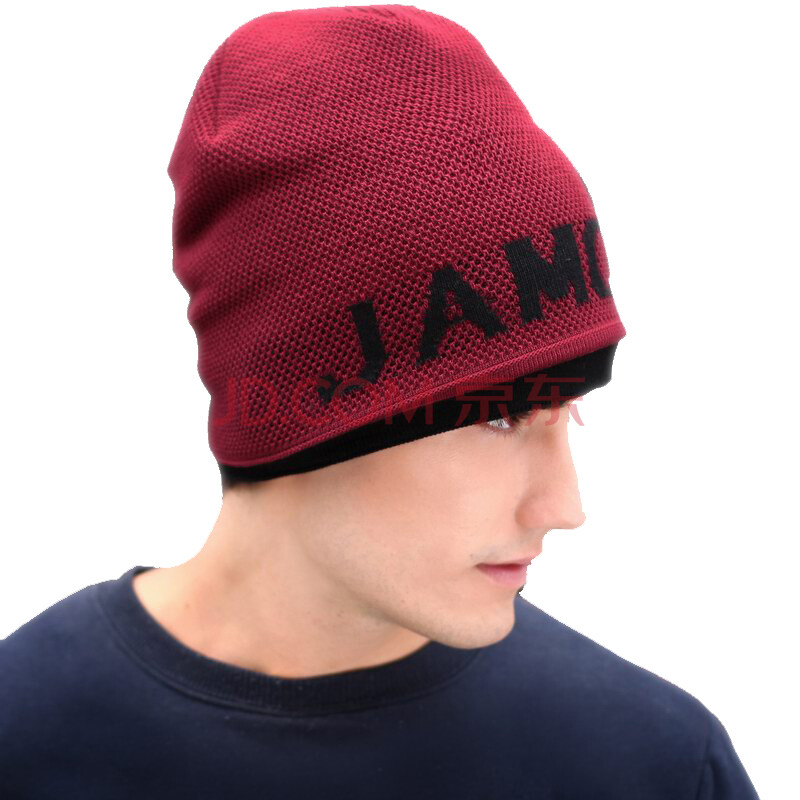 男士秋冬新款套头帽双层加厚保暖韩国潮流针织毛线帽 酒红色