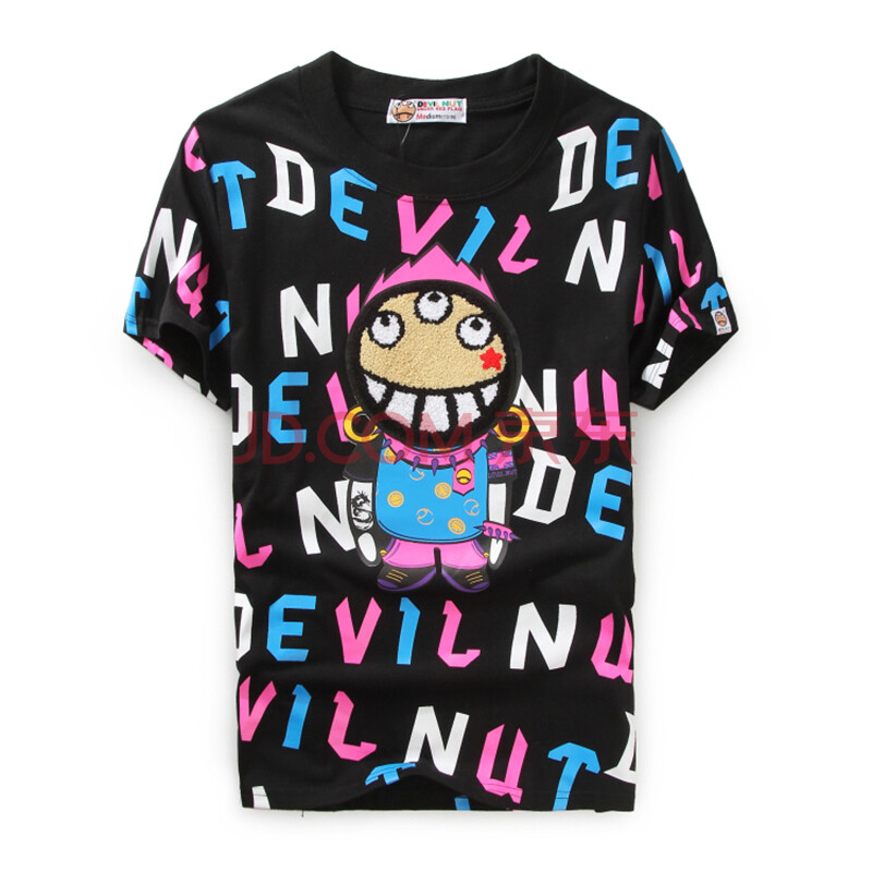 2016春夏新款香港潮牌恶魔果实满身英文印花纯棉圆领套头短袖男女情侣