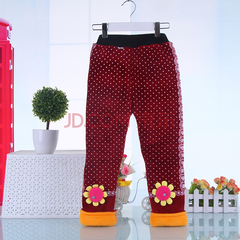 冬装婴儿棉裤加绒可开裆小童裤子2-4岁女加厚宝宝休闲长裤 酒红色 110