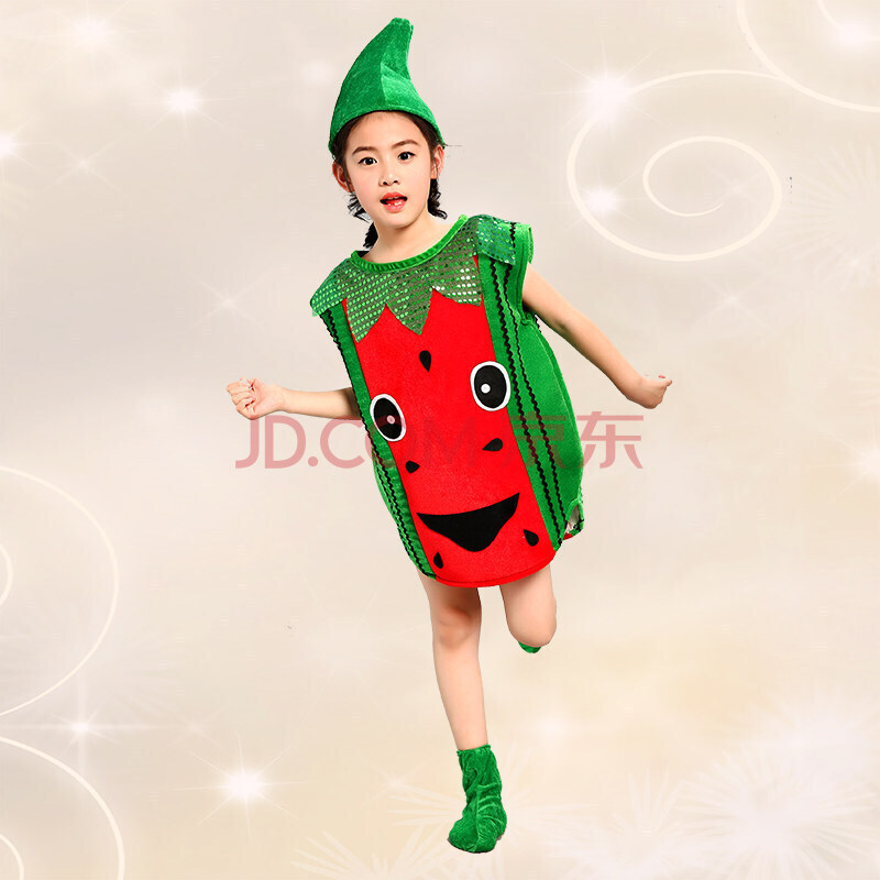 六一环保服装儿童水果蔬菜子装手工制作走秀演出服 红西瓜款 160cm