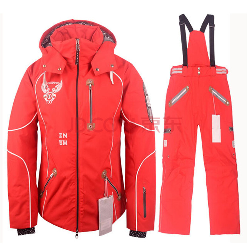 户外运动登山 徒步女款滑雪服 雪地加厚保暖透气滑雪服套装 红色 s