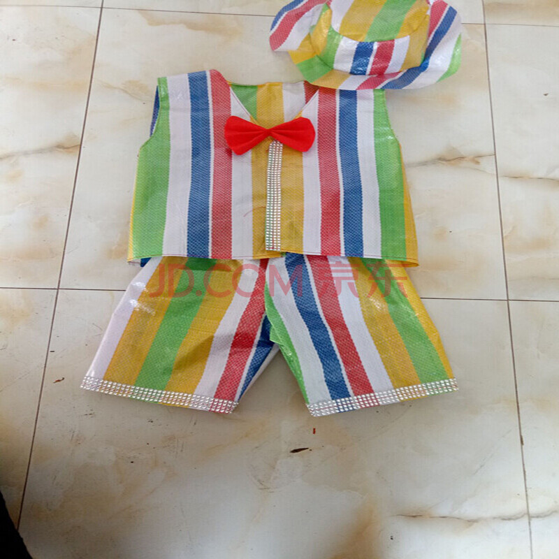 儿童舞台走秀演出服亲子装手工制作塑料袋服装 七彩马甲 170cm