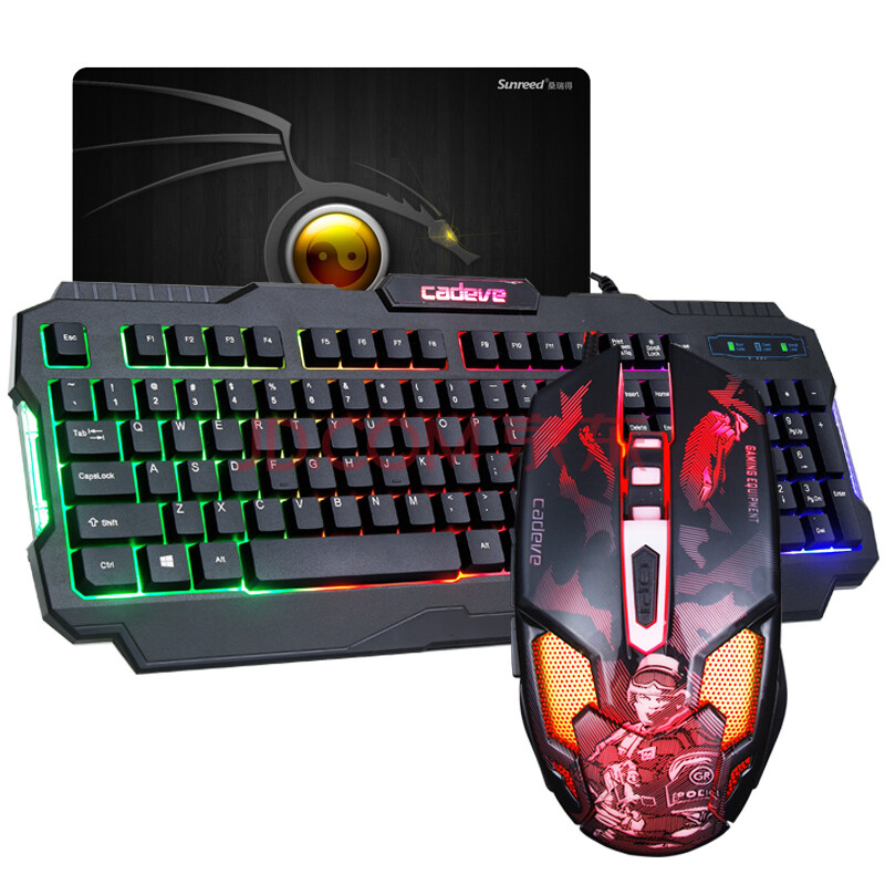 凯迪威 背光七彩游戏键盘鼠标套装有线 魔兽lol发光健盘 笔记本台式