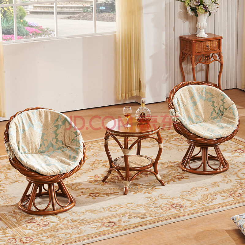 休闲桌椅组合小藤椅茶几腾椅老人椅创意阳台藤椅子3件套 三件套 坐垫