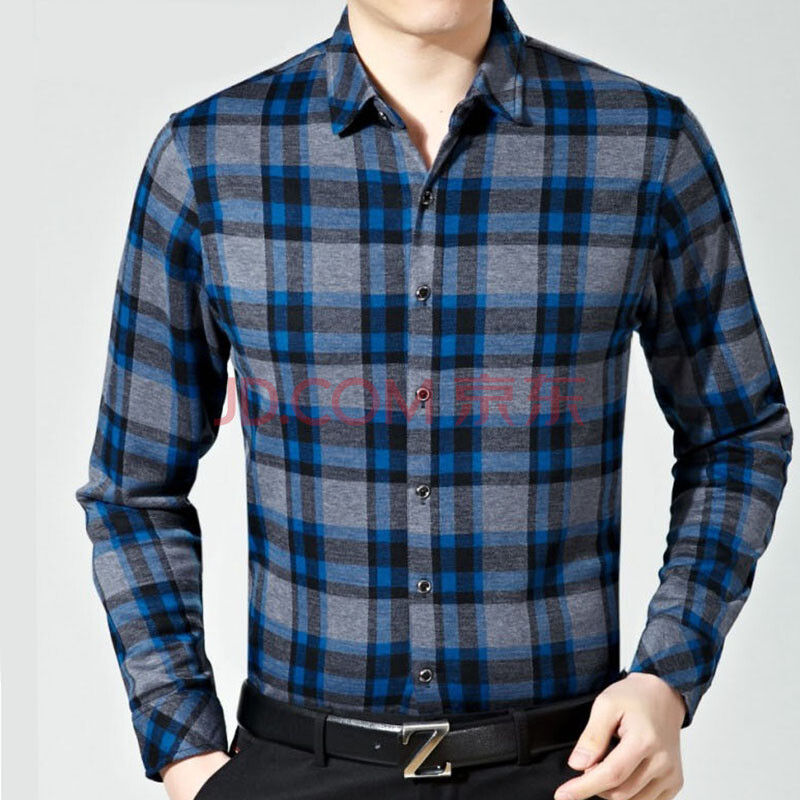 时尚品牌男装 2016年春季新款男士长袖衬衫 中年男式格子衬衫 品牌