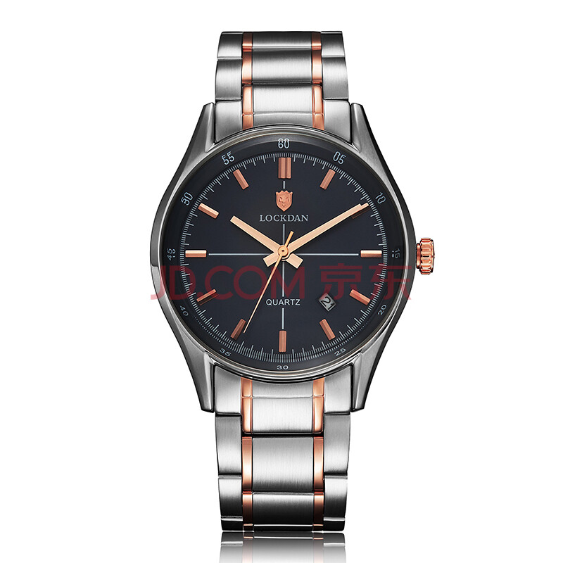 劳卡丹(lockdan)手表男士 宾爵系列商务休闲钢带石英男表6006l 玫瑰金