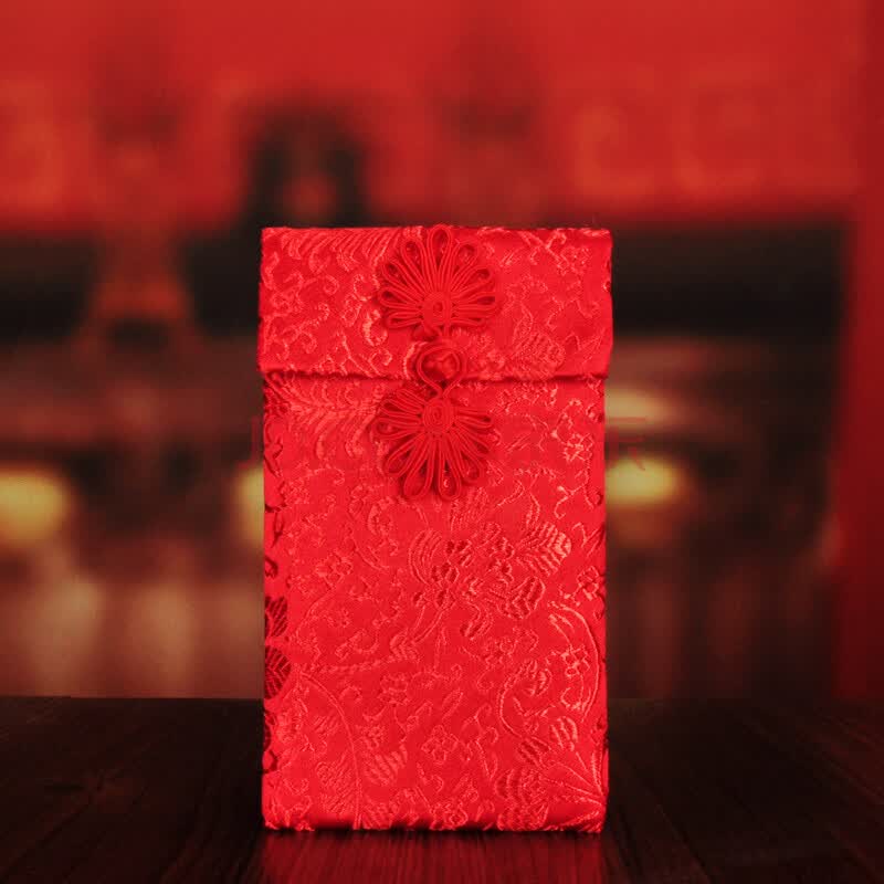婚庆用品 布红包利是封绸缎红包手工结婚锦缎布艺喜包 竖盘扣红凤.