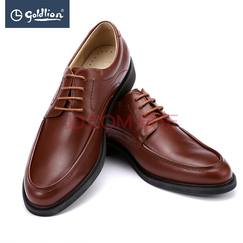 金利来男鞋男士款头层牛皮系带商务休闲男休闲皮鞋 棕色-97 39