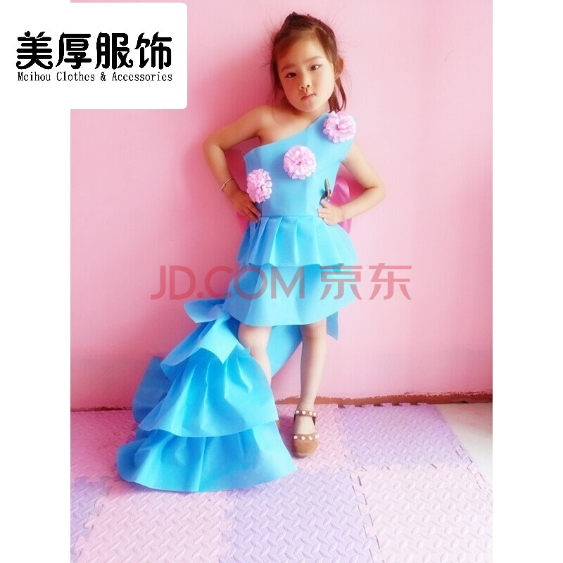 女兒童幼兒環保時裝走秀模特婚紗拖尾禮服手工製作環保衣服子裝時尚