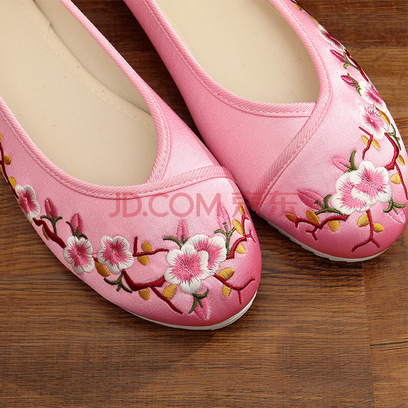 新款秋冬布鞋弓鞋古风鞋汉服鞋子女千层底绣花鞋 缎面粉 38