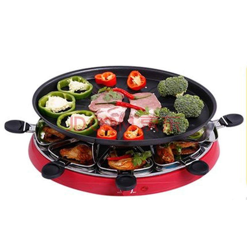 圆形烤盘韩式电烤炉家用电热烧烤炉无烟纸上烤肉机 红色