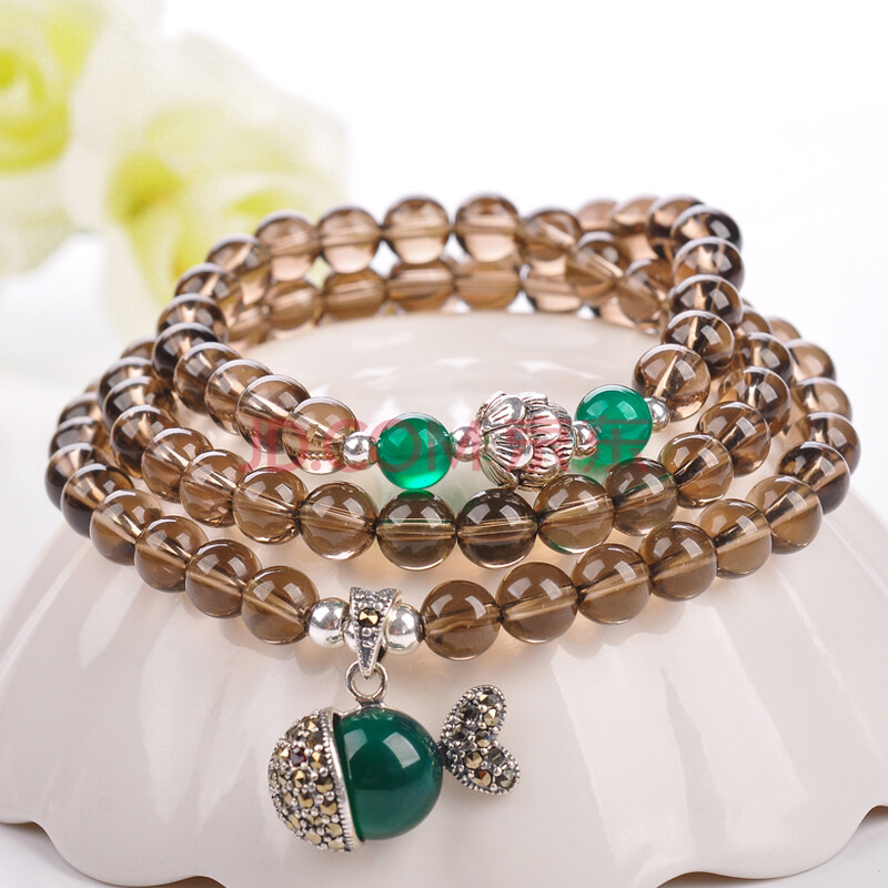 檀释 创意礼品女友生日礼物天然茶水晶玛瑙鱼款手串手链6mm3圈送朋友