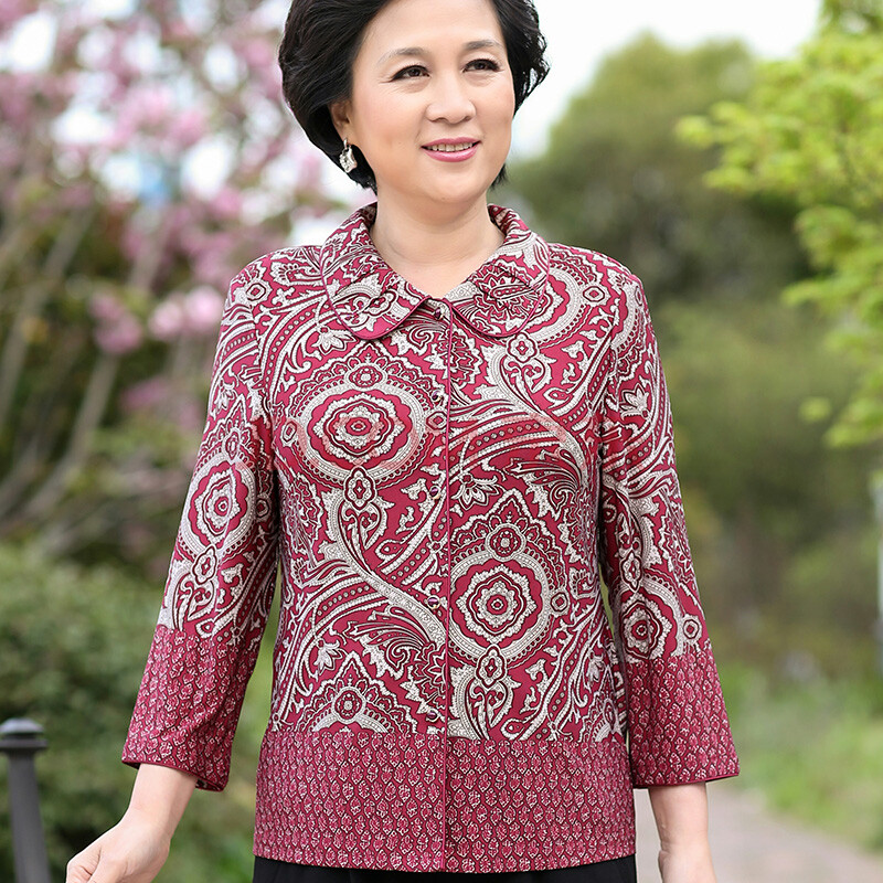 妈妈装夏九分袖奶奶装衬衫长袖老太太衬衣老年人衣服女春装上衣新款