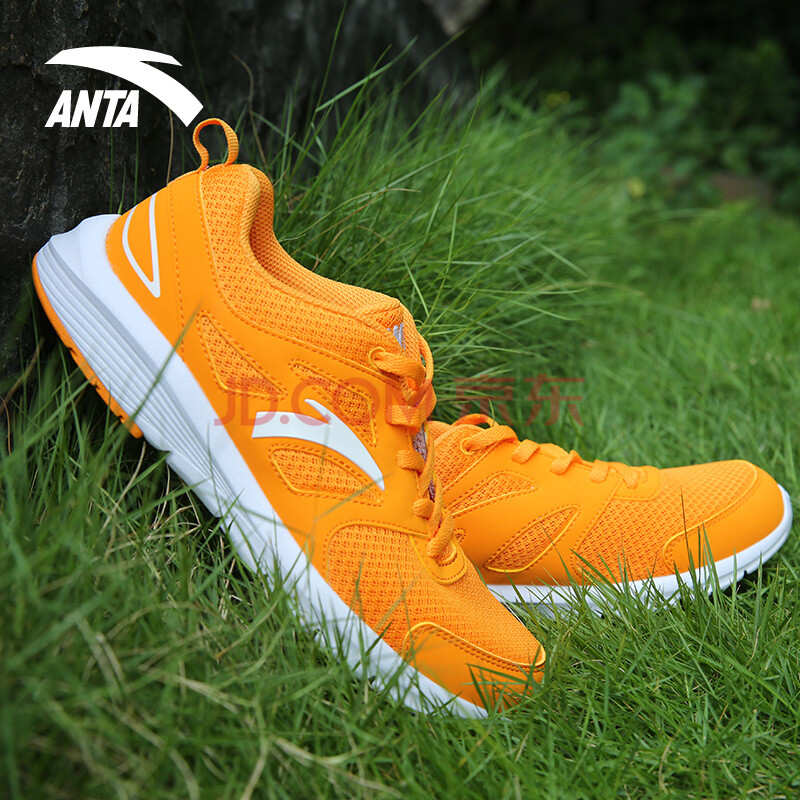 安踏女鞋透气网面跑步鞋运动休闲鞋网鞋旅游鞋 鲜橙黄 35