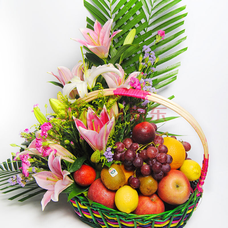 花乐康语 水果花篮 混搭果篮 手提鲜花篮 全国同城鲜花速递送领导看
