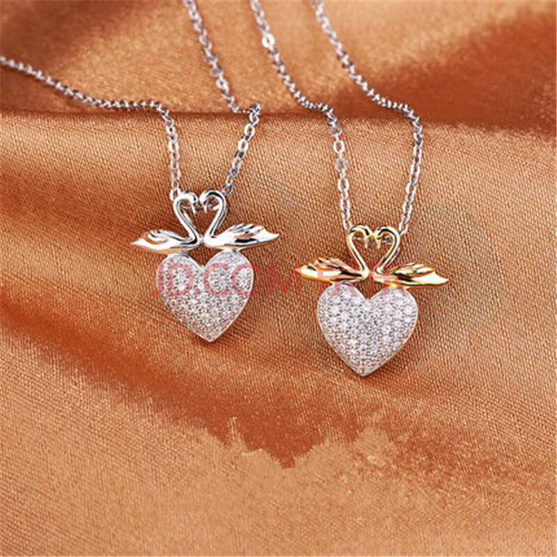 皇福缘 短款925银镀铂金色锁骨链项链韩版时尚天鹅项链 镀金色