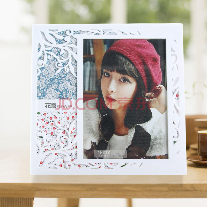 锦香 现代简约白色7寸相框摆台创意雕花七寸唯美相片框照片框 新花意