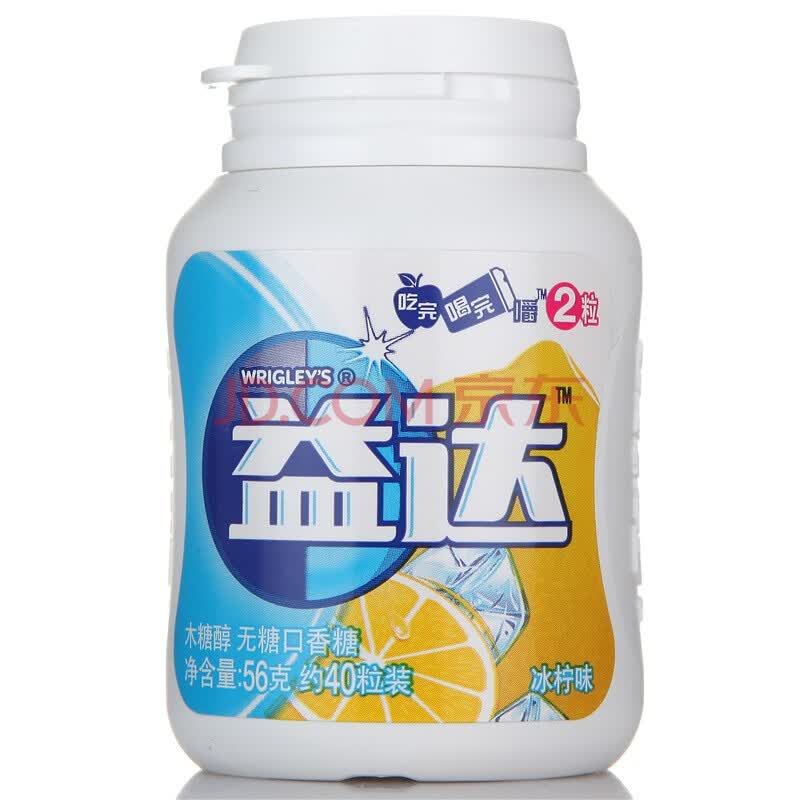 益达木糖醇无糖口香糖冰柠味40粒瓶装56g/瓶
