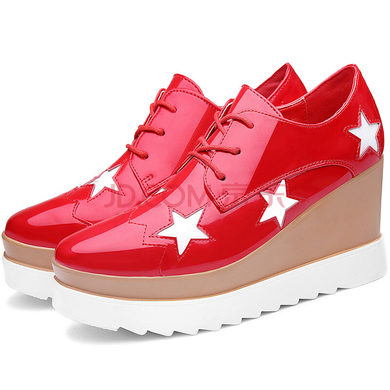 莫雷蔻蕾 moolecole 时尚松糕鞋女士系带五角星增高女鞋 5q123 红色37