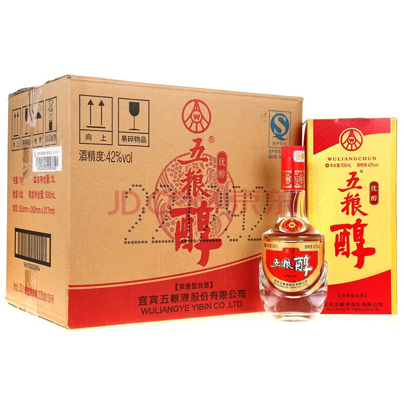 【京东超市】五粮液 股份有限公司 五粮醇 优醇 42度浓香型白酒 整箱
