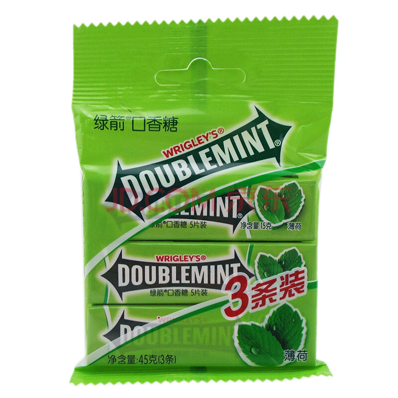 玛氏 箭牌 绿箭口香糖 薄荷味 45g 3条装 休闲办公零食糖果零嘴