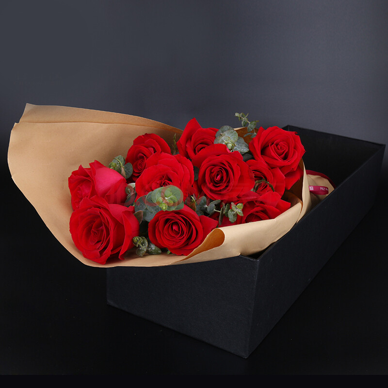 春舞枝 11朵红玫瑰花束礼盒装 鲜花速递 七夕情人节,生日祝福礼物