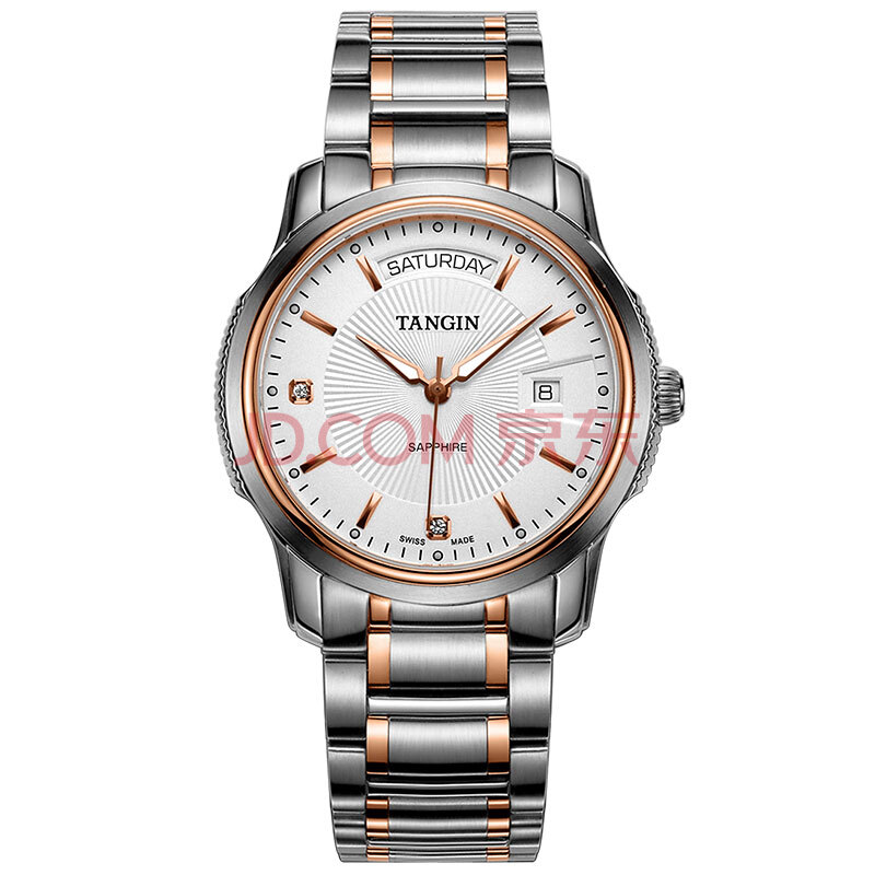 天珺(tangin)尊耀系列 瑞士进口经典商务钢带双历男士机械手表 t7001