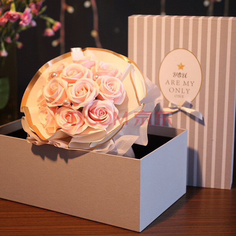初朵保鲜花速递11朵小手捧粉香皂玫瑰花礼盒情人节鲜花礼物生日礼物