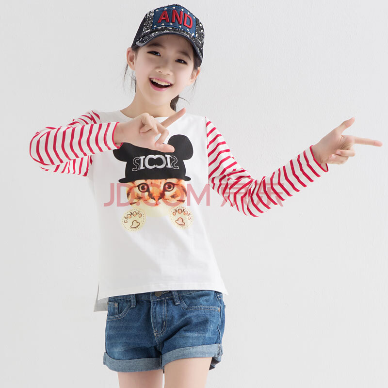 麦波儿 女童装春秋装2015新款女大童圆领卡通长袖上衣体恤衫潮韩版