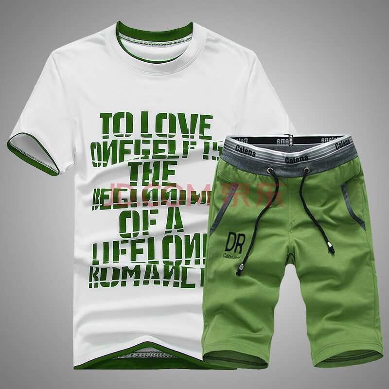 58㎡ 夏装男士短袖圆领t恤套装情侣短裤运动套装五分沙滩裤 绿色 xl