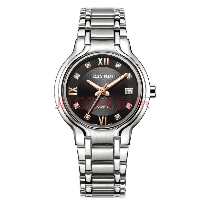 丽声(rhythm)手表 情侣对表系列石英防水时尚男表 黑银钢带 g1113s02