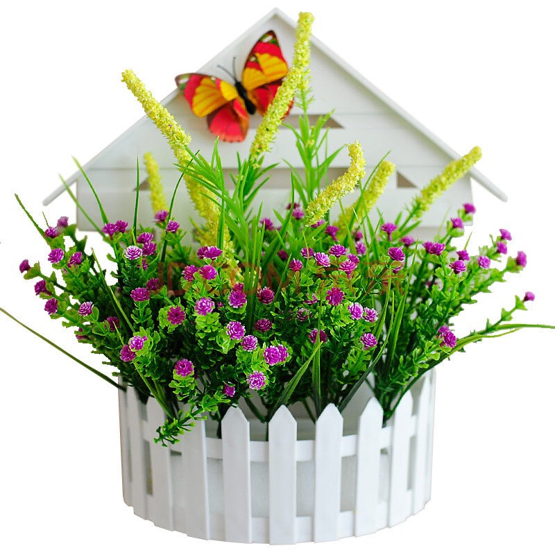 陨石灰 家饰房型壁挂花篮套装仿真花挂墙成品假花室内装饰品送挂钩