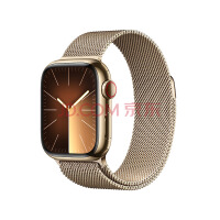 Apple Watch Series 9 智能手表GPS + 蜂窝款41毫米金色不锈钢表壳金色米兰尼斯表带 电话手表MRJY3CH/A