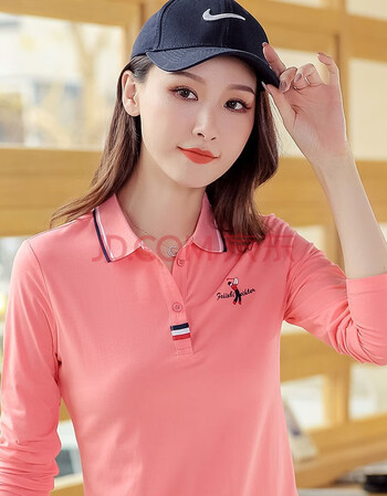 呓语芊芊 t恤女长袖2020春秋翻领polo衫女大码女装有领长袖t恤女绣花