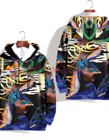 男装 卫衣 木禾图腾 日系浮世绘印花秋季新款连帽衫卫衣男大码宽松