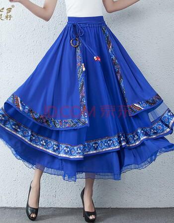 清水灵籽2018夏季新品民族风不规则雪纺裙 百搭休闲百褶大裙摆半身裙